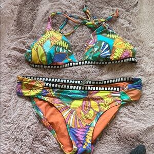 Trina Turk Orange and Yellow Bikini with Geometric Trim